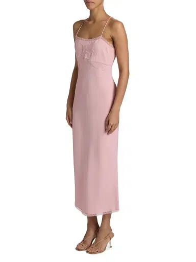LoveShackFancy Women's Isolie Lace-Trim Satin Slip Midi-Dress - Potpourri Pink - Size Large | Thumbnail 4