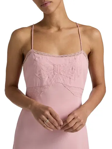 LoveShackFancy Women's Isolie Lace-Trim Satin Slip Midi-Dress - Potpourri Pink - Size Large | Thumbnail 6
