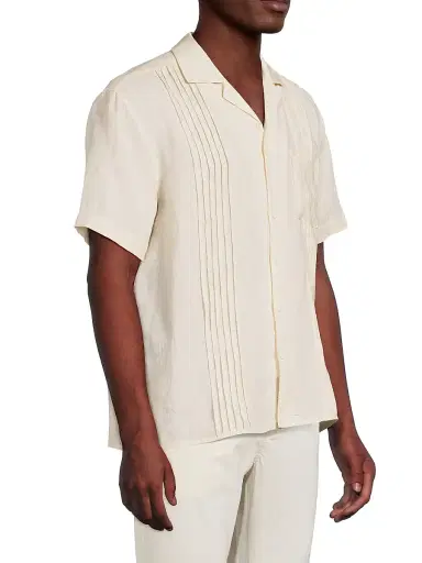 Onia Men's Linen Pintuck Camp Shirt - Natural - Size XXL | Thumbnail 4 Onia Men's Linen Pintuck Camp Shirt - Natural - Size XXL | Thumbnail 4