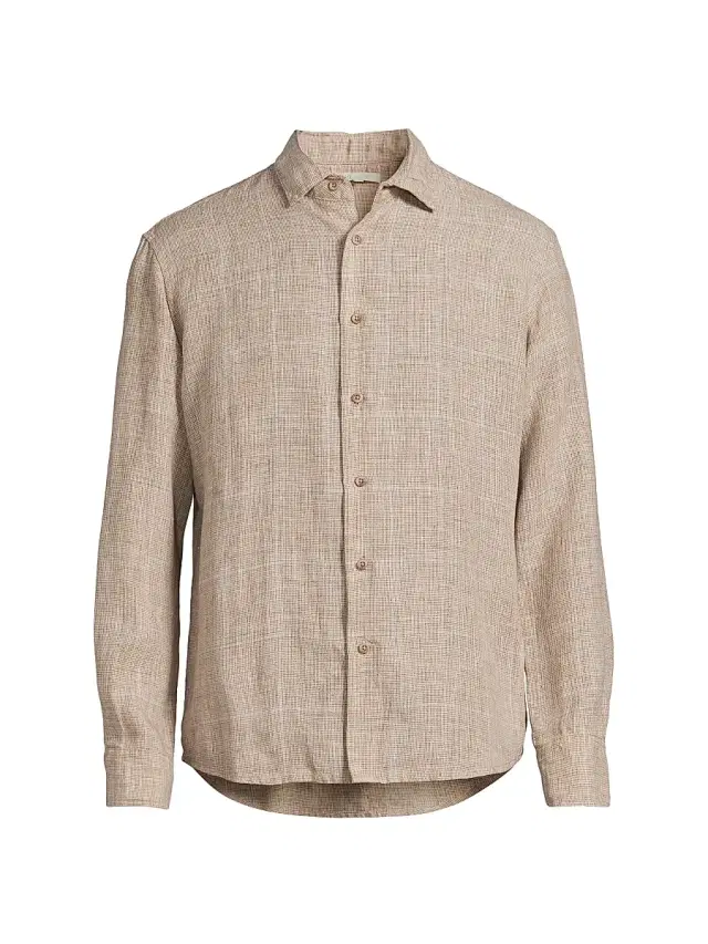 Men's Checked Linen Shirt - Brown Multi