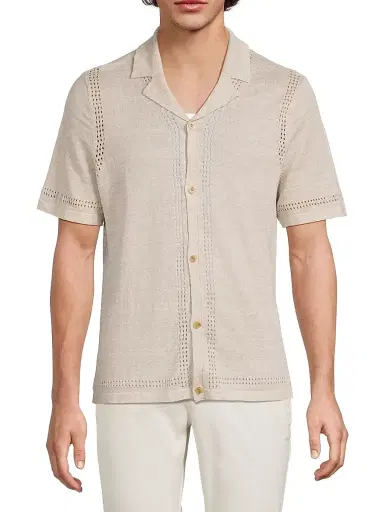 Onia Men's Linen Knit Camp Shirt - Natural Melange - Size XXL | Thumbnail 3 Onia Men's Linen Knit Camp Shirt - Natural Melange - Size XXL | Thumbnail 3