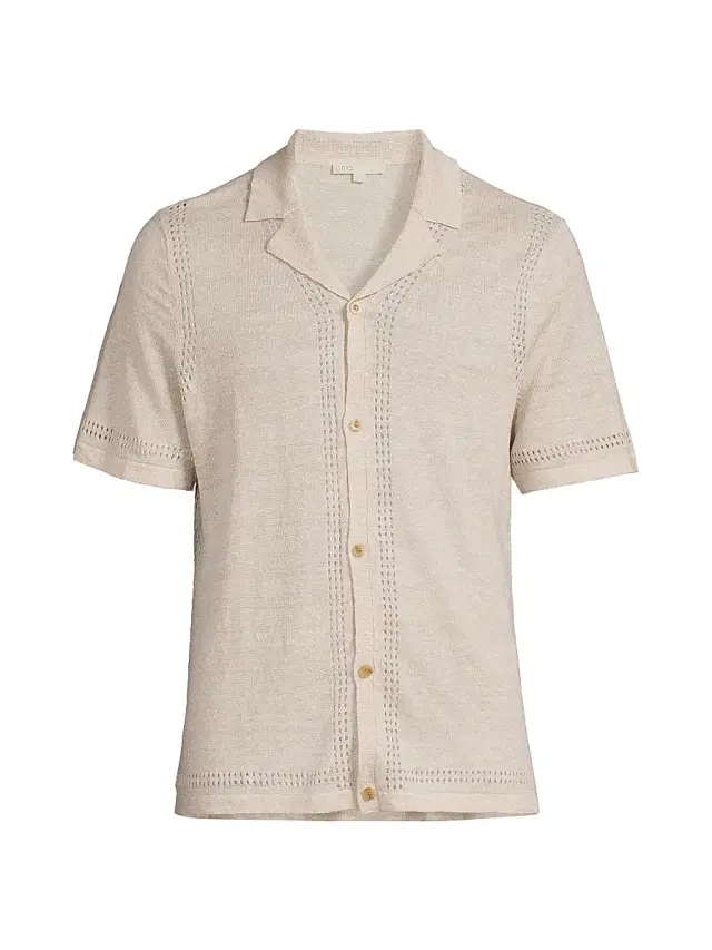 Men's Linen Knit Camp Shirt - Natural Melange