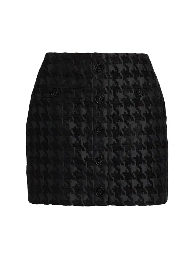 Women's Mireya Houndstooth Button-Front Miniskirt - Black Black Houndstooth