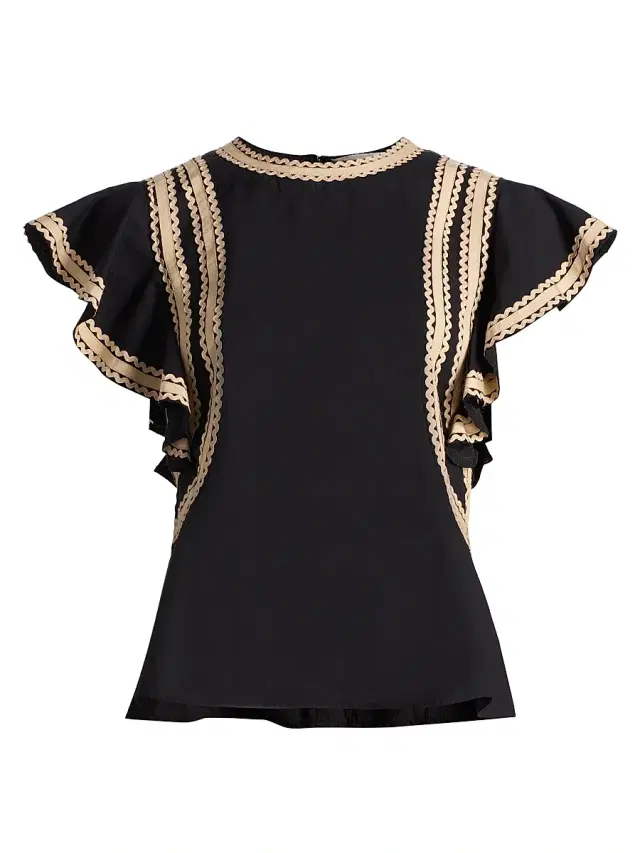Women's Anora Scalloped-Trim Cotton Top - Noir