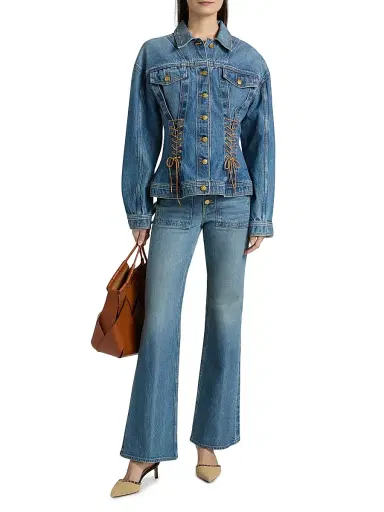 Ulla Johnson Women's The Noemi Lace-Up Denim Jacket | Thumbnail 2 Ulla Johnson Women's The Noemi Lace-Up Denim Jacket | Thumbnail 2