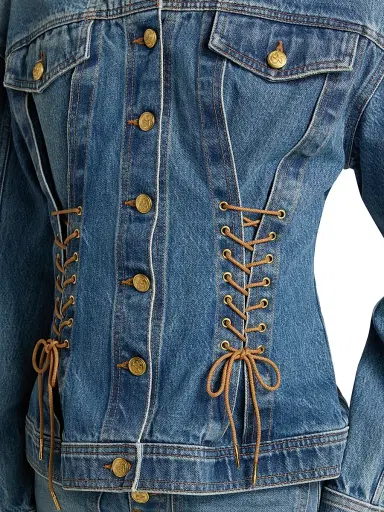 Ulla Johnson Women's The Noemi Lace-Up Denim Jacket | Thumbnail 6 Ulla Johnson Women's The Noemi Lace-Up Denim Jacket | Thumbnail 6