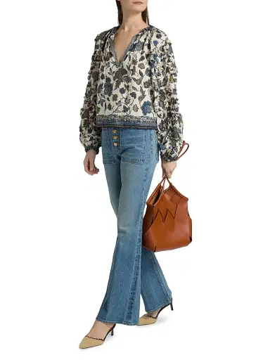 Ulla Johnson Women's Azrou Printed Ruffled Blouse - Porcelain | Thumbnail 2 Ulla Johnson Women's Azrou Printed Ruffled Blouse - Porcelain | Thumbnail 2
