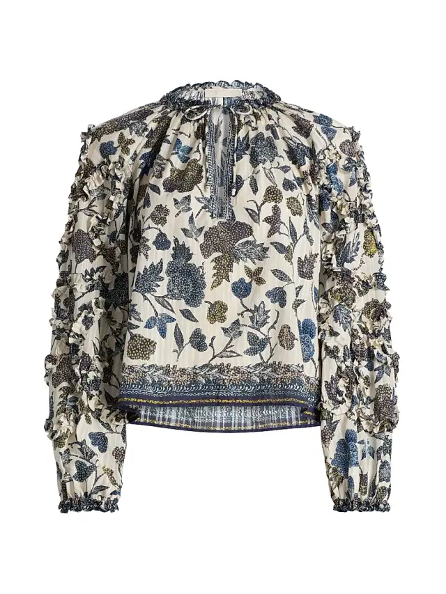 Women's Azrou Printed Ruffled Blouse - Porcelain