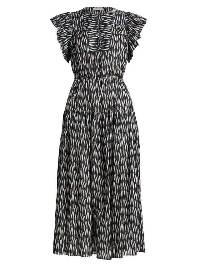 Ulla Johnson Women's Kairi Printed Flutter-Sleeve Midi-Dress - Graphite