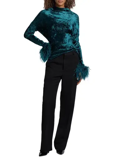 Lapointe Women's Feather-Cuff Velvet Top | Thumbnail 2 Lapointe Women's Feather-Cuff Velvet Top | Thumbnail 2