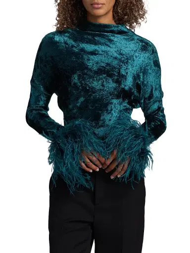 Lapointe Women's Feather-Cuff Velvet Top | Thumbnail 3 Lapointe Women's Feather-Cuff Velvet Top | Thumbnail 3