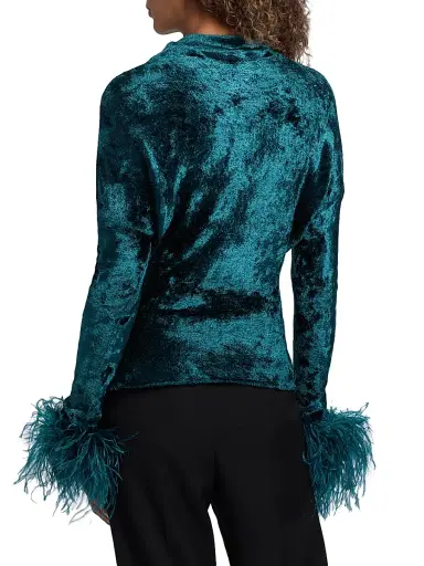 Lapointe Women's Feather-Cuff Velvet Top | Thumbnail 5 Lapointe Women's Feather-Cuff Velvet Top | Thumbnail 5