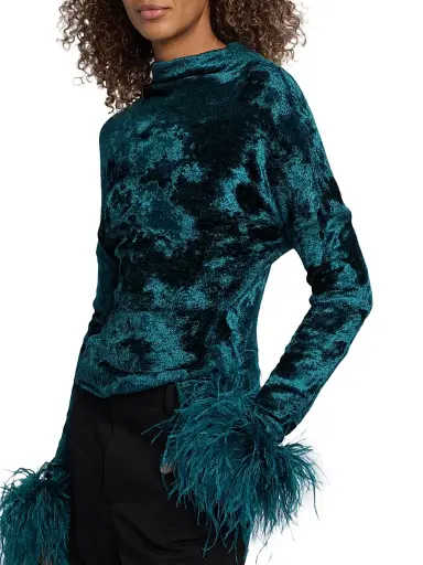 Lapointe Women's Feather-Cuff Velvet Top | Thumbnail 6 Lapointe Women's Feather-Cuff Velvet Top | Thumbnail 6