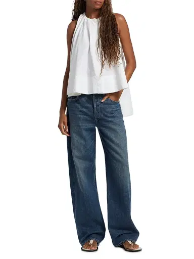 Co Women's Gathered High-Low Cotton Poplin Top - White - Size XL | Thumbnail 2