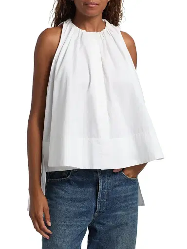 Co Women's Gathered High-Low Cotton Poplin Top - White - Size XL | Thumbnail 3