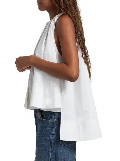 Co Women's Gathered High-Low Cotton Poplin Top - White - Size XL | Thumbnail 4