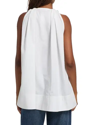 Co Women's Gathered High-Low Cotton Poplin Top - White - Size XL | Thumbnail 5