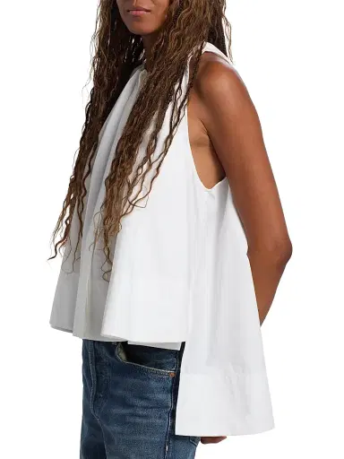 Co Women's Gathered High-Low Cotton Poplin Top - White - Size XL | Thumbnail 6