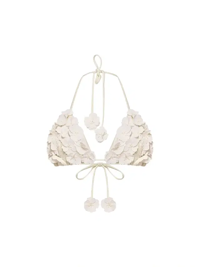 Women's Sunstone Flower Appliqué Bikini Top - Off White