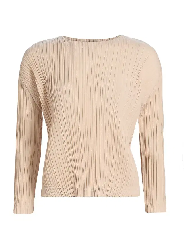 Women's Pleated Long-Sleeve Top - Light Beige