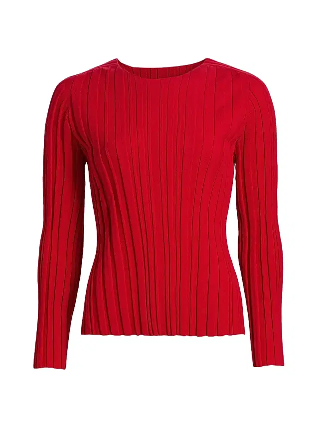 Pleats Please Issey Miyake Women's Rib-Knit Crewneck Top - Red