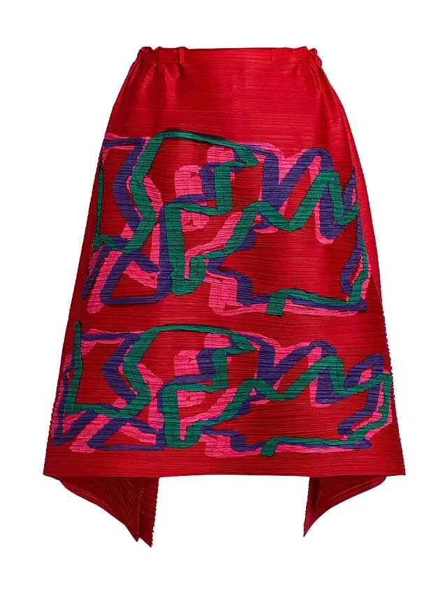 Women's Mix Plissé Midi-Skirt - Red