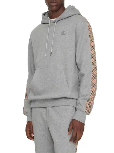 Burberry Men's Simon Check Cotton Hoodie - Pale Grey Melange - Size XXL | Thumbnail 2 Burberry Men's Simon Check Cotton Hoodie - Pale Grey Melange - Size XXL | Thumbnail 2