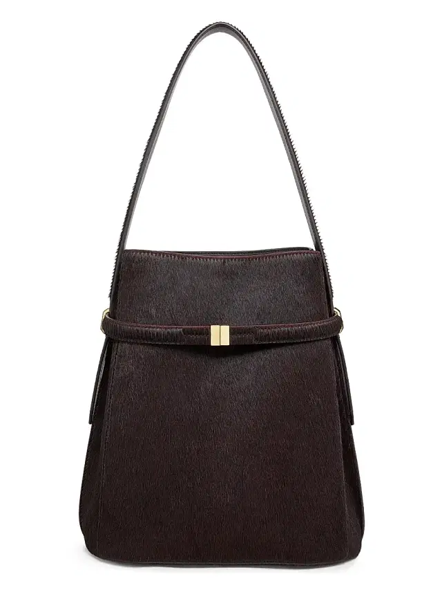 Women's Belted Calf Hair Bucket Bag - Wine