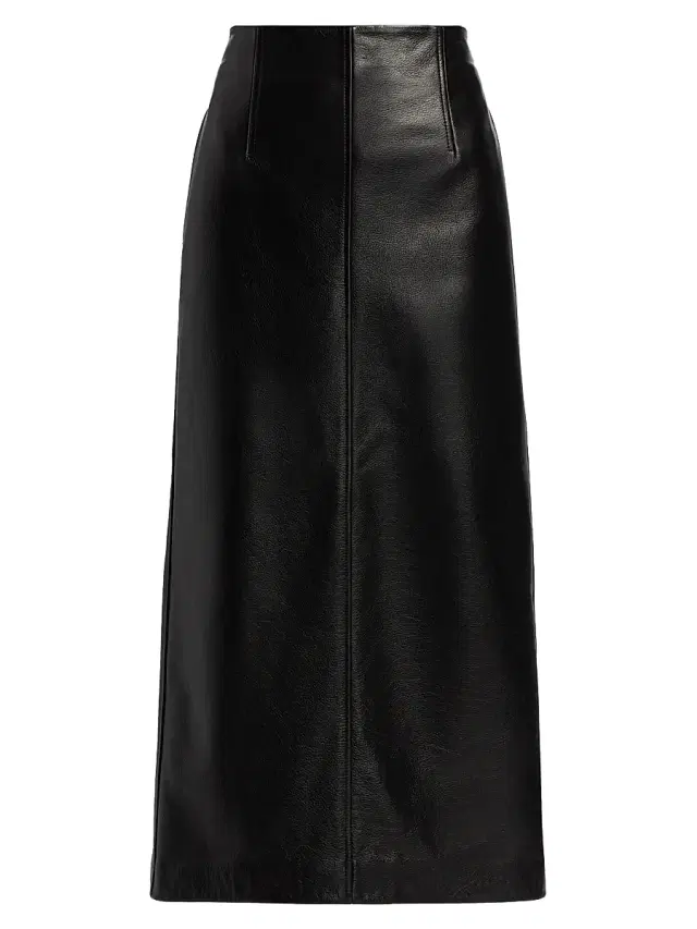 Women's Grained Leather Pencil Skirt - Black