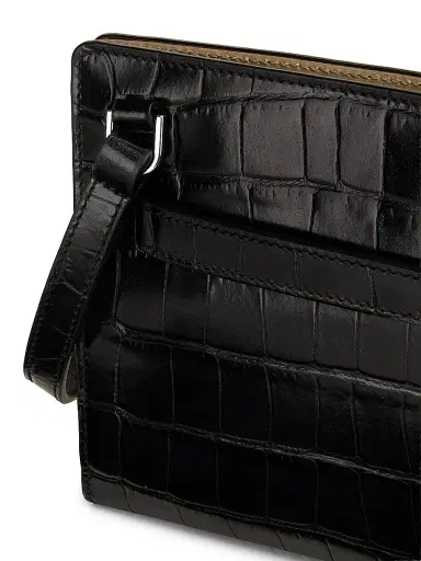 Toteme Women's Belted Croco-Embossed Leather Crossbody Bag - Black | Thumbnail 7