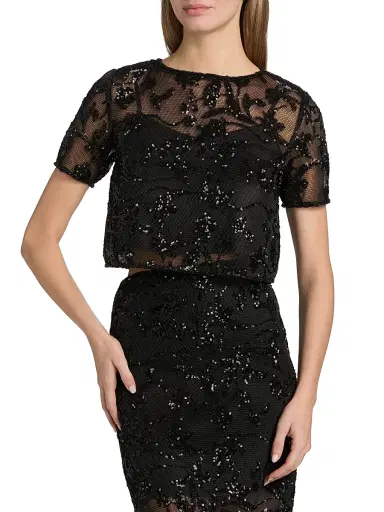 Kika Vargas Women's Kana Sequined Floral Lace Top - Black | Thumbnail 3 Kika Vargas Women's Kana Sequined Floral Lace Top - Black | Thumbnail 3