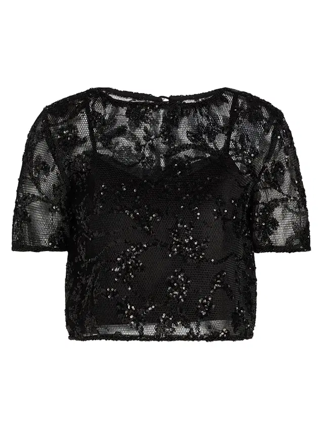 Kika Vargas Women's Kana Sequined Floral Lace Top - Black