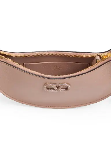 Valentino Garavani Women's VLogo Signature Calfskin Hobo Mini Bag with Jewel Logo - Rose Cannelle | Thumbnail 5 Valentino Garavani Women's VLogo Signature Calfskin Hobo Mini Bag with Jewel Logo - Rose Cannelle | Thumbnail 5