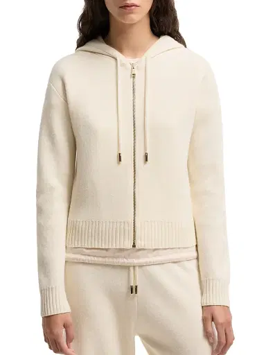 Moncler Women's Hoodie in Wool & Cashmere - White Ivory - Size XL | Thumbnail 2