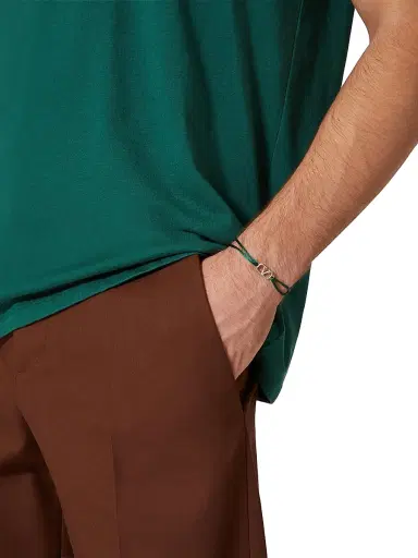 Valentino Garavani Men's Vlogo Signature Cotton Bracelet - English Green | Thumbnail 3 Valentino Garavani Men's Vlogo Signature Cotton Bracelet - English Green | Thumbnail 3