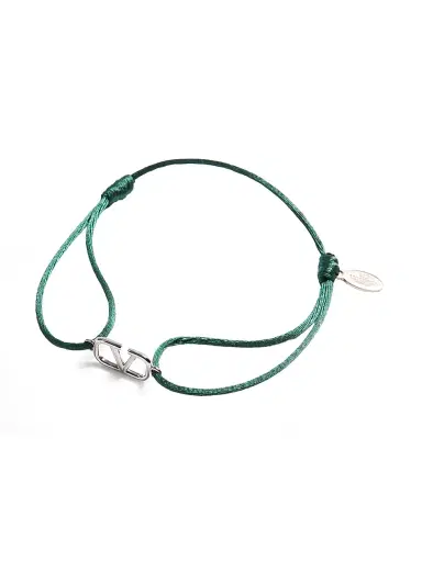 Valentino Garavani Men's Vlogo Signature Cotton Bracelet - English Green | Thumbnail 4 Valentino Garavani Men's Vlogo Signature Cotton Bracelet - English Green | Thumbnail 4