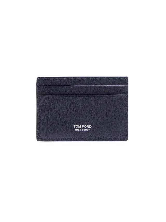 TOM FORD Men's Elongated T-Line Leather Card Case - Navy
