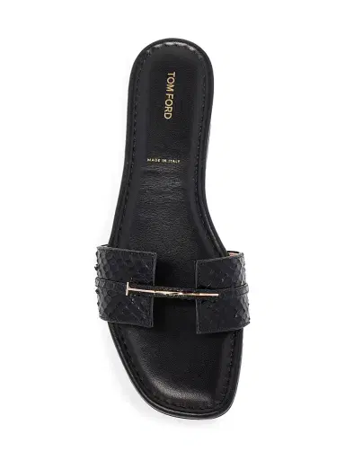 Tom Ford Women's Snake-Embossed Leather Flat Sandals - Black - Size 12 | Thumbnail 4 Tom Ford Women's Snake-Embossed Leather Flat Sandals - Black - Size 12 | Thumbnail 4