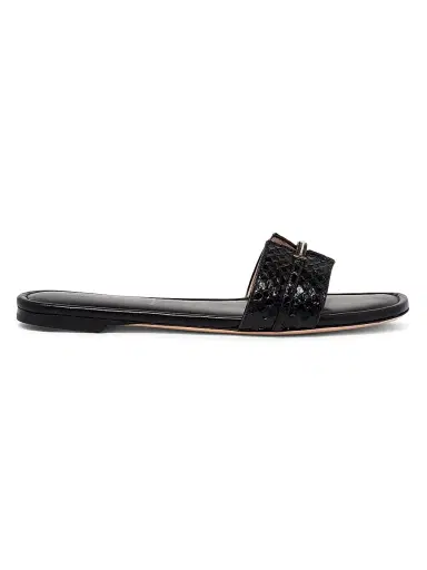 Tom Ford Women's Snake-Embossed Leather Flat Sandals - Black - Size 12 | Thumbnail 1 Tom Ford Women's Snake-Embossed Leather Flat Sandals - Black - Size 12 | Thumbnail 1