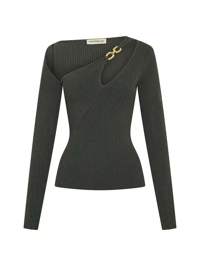 Nicholas the Label Women's Falda Asymmetric Double Ring Rib-Knit Top - Olive