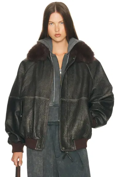 Helsa The Oversized Leather Bomber With Faux Fur Collar | Thumbnail 3 Helsa The Oversized Leather Bomber With Faux Fur Collar | Thumbnail 3