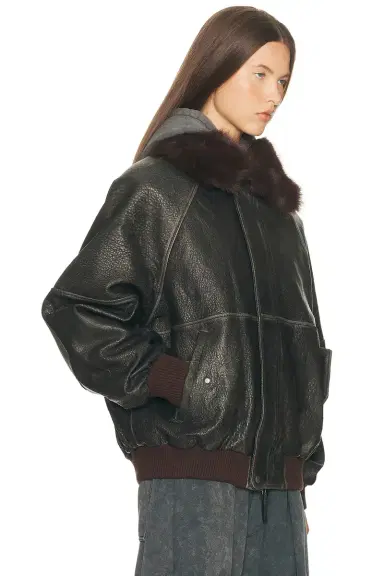 Helsa The Oversized Leather Bomber With Faux Fur Collar | Thumbnail 4 Helsa The Oversized Leather Bomber With Faux Fur Collar | Thumbnail 4