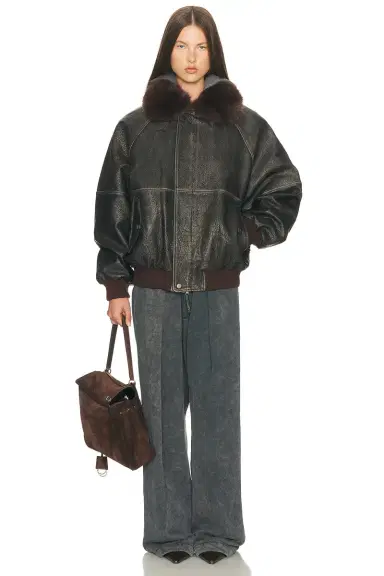 Helsa The Oversized Leather Bomber With Faux Fur Collar | Thumbnail 6 Helsa The Oversized Leather Bomber With Faux Fur Collar | Thumbnail 6