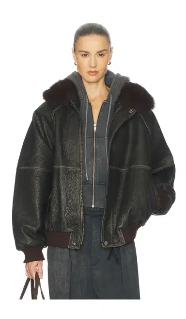 Helsa The Oversized Leather Bomber With Faux Fur Collar | Thumbnail 1 Helsa The Oversized Leather Bomber With Faux Fur Collar | Thumbnail 1