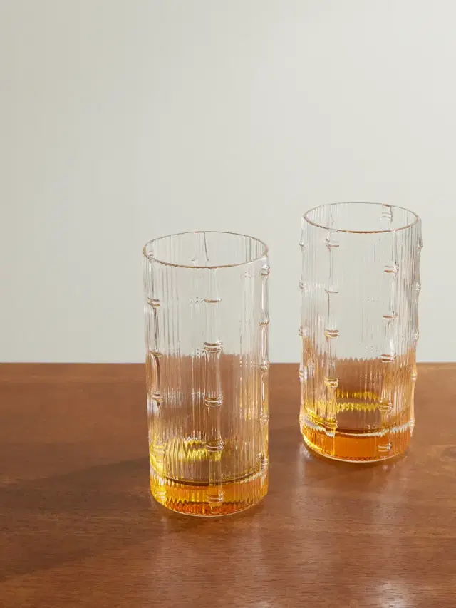 La DoubleJ Bamboo Set of Two Crystal Glass Highball Glasses - Men
