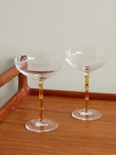 La DoubleJ Bamboo Set of Two Crystal Glass Champagne Coupes - Men | Thumbnail 1