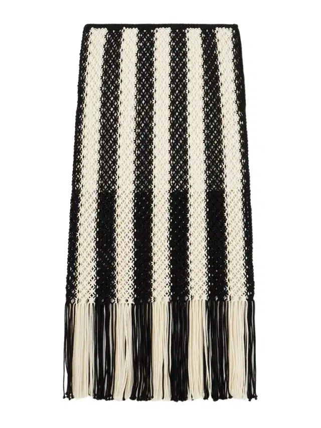Wanderlust Fringed Striped Macramé Cotton Maxi Skirt