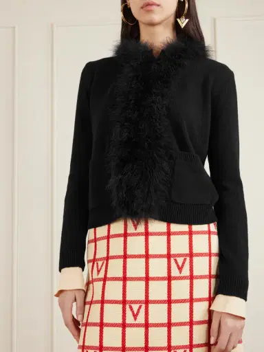 Valentino Garavani Feather-trimmed Wool Cardigan | Thumbnail 4