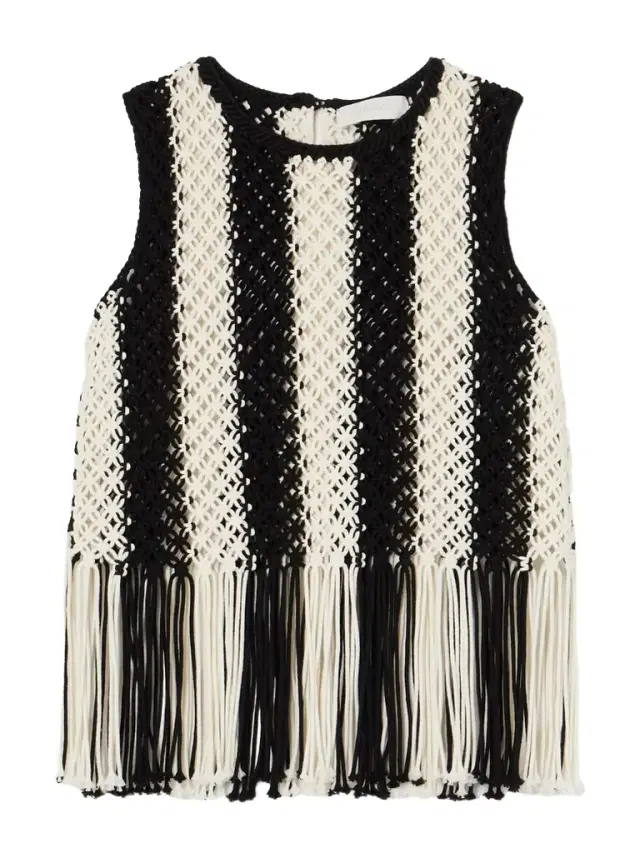 Wanderlust Fringed Striped Macramé Cotton Top