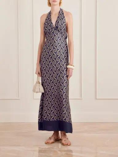 Faithfull Elidia Printed Satin Halterneck Maxi Dress | Thumbnail 2